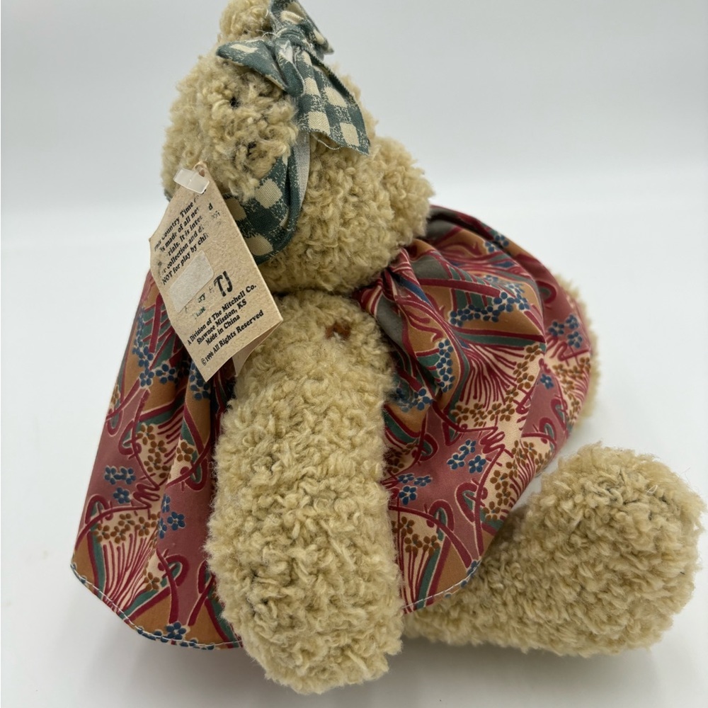 COUNTRY TIME Vintage Handmade 1996 Teddy Bear on Stand - Picture 4 of 8